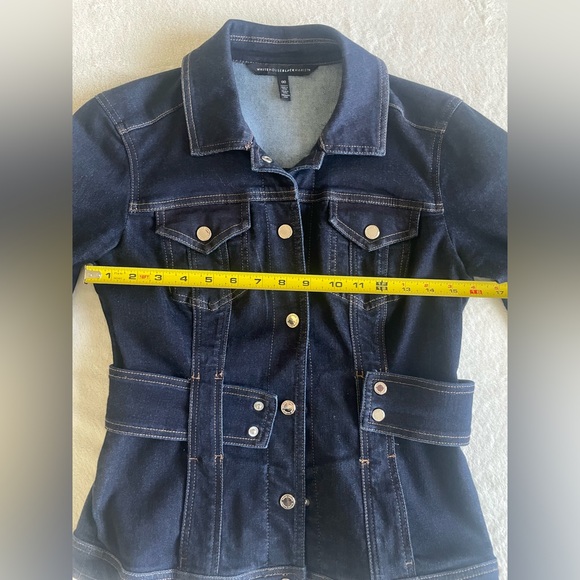 White House Black Market Dark Denim Corset Jacket | Sculpted Waist, Belted - Picture 8 of 15